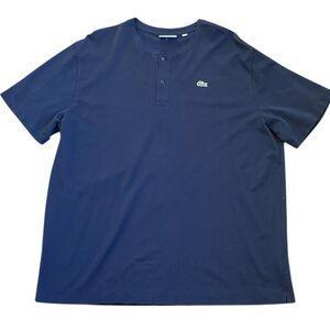 Lacoste Men's Henley Shirt Size 2XL 100% Cotton Navy Blue Logo READ